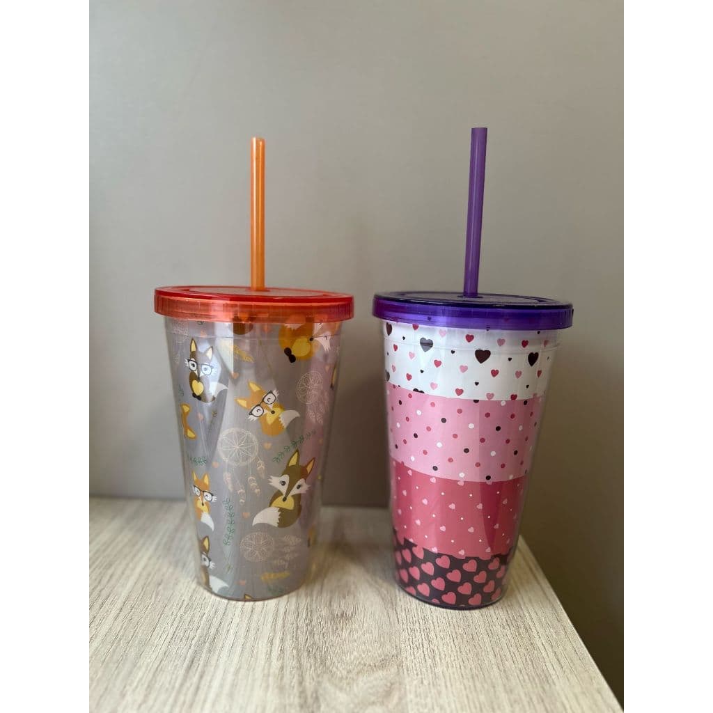 Copo Acrilico Parede Dupla 500 ML Com Canudo e Tampa Rosqueavél