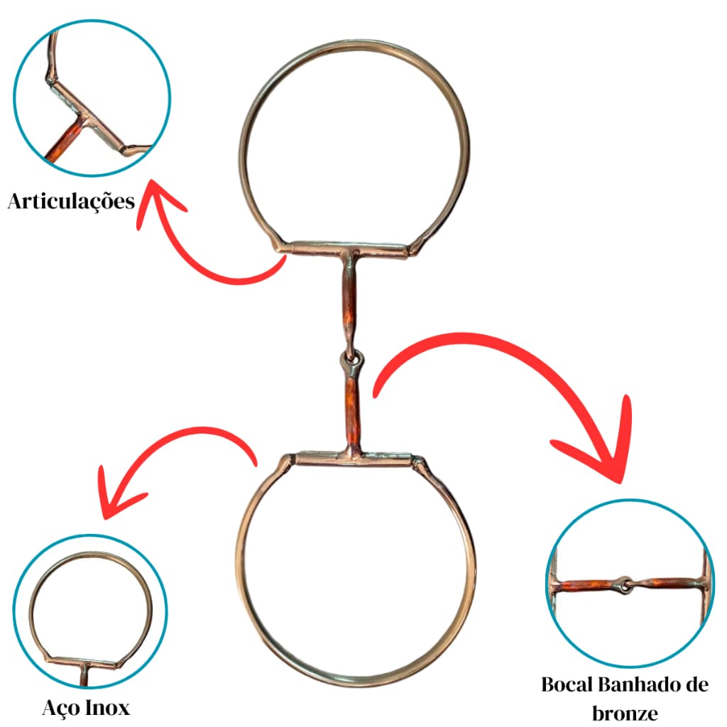 Bridão D para Cavalo Com a argolas D ultra grande bocal banhado a cobre emborcadura inox