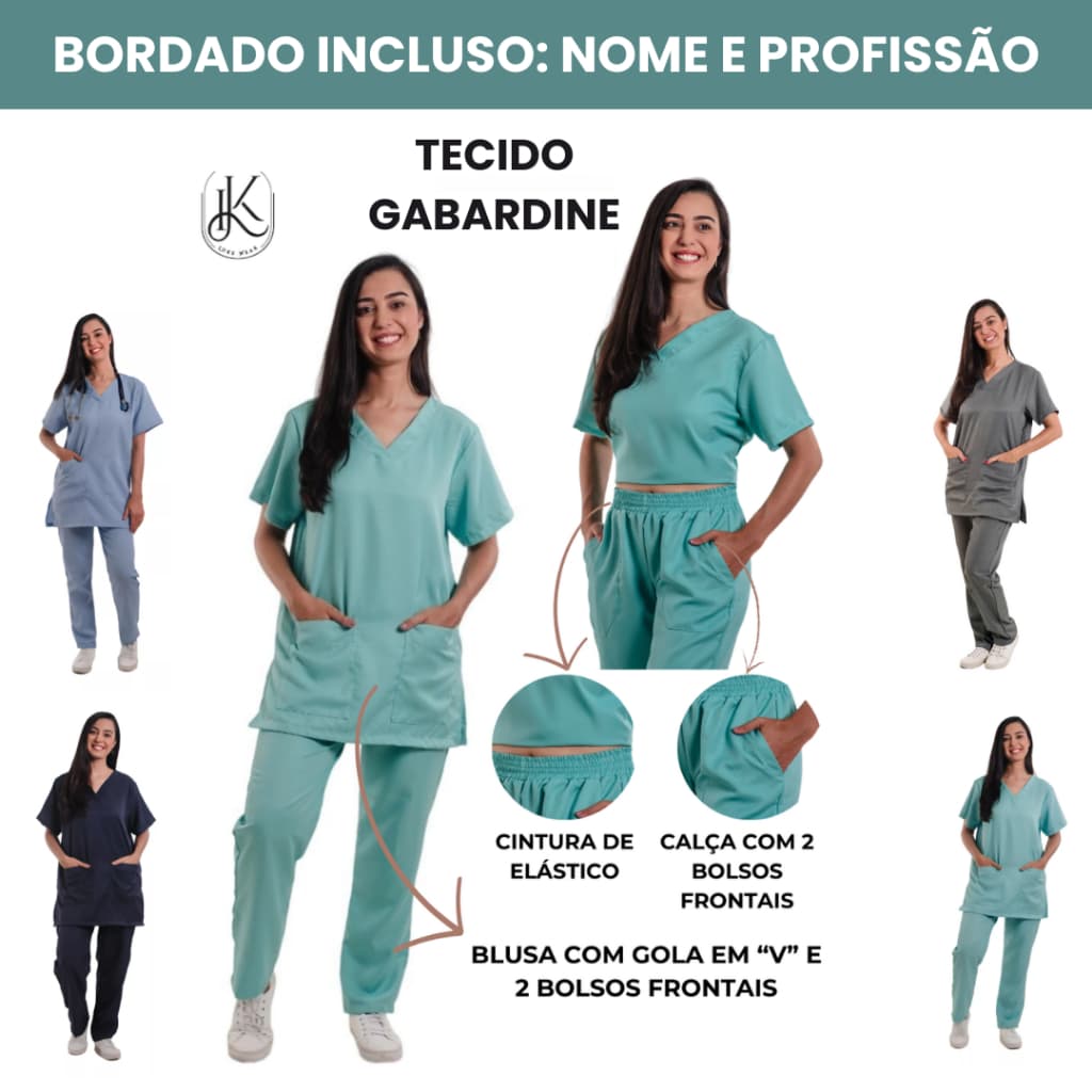 Scrub BORDADO NOME e PROFISSÃO | Conjunto Pijama Cirurgico Gabardine Personalizado | Unissex
