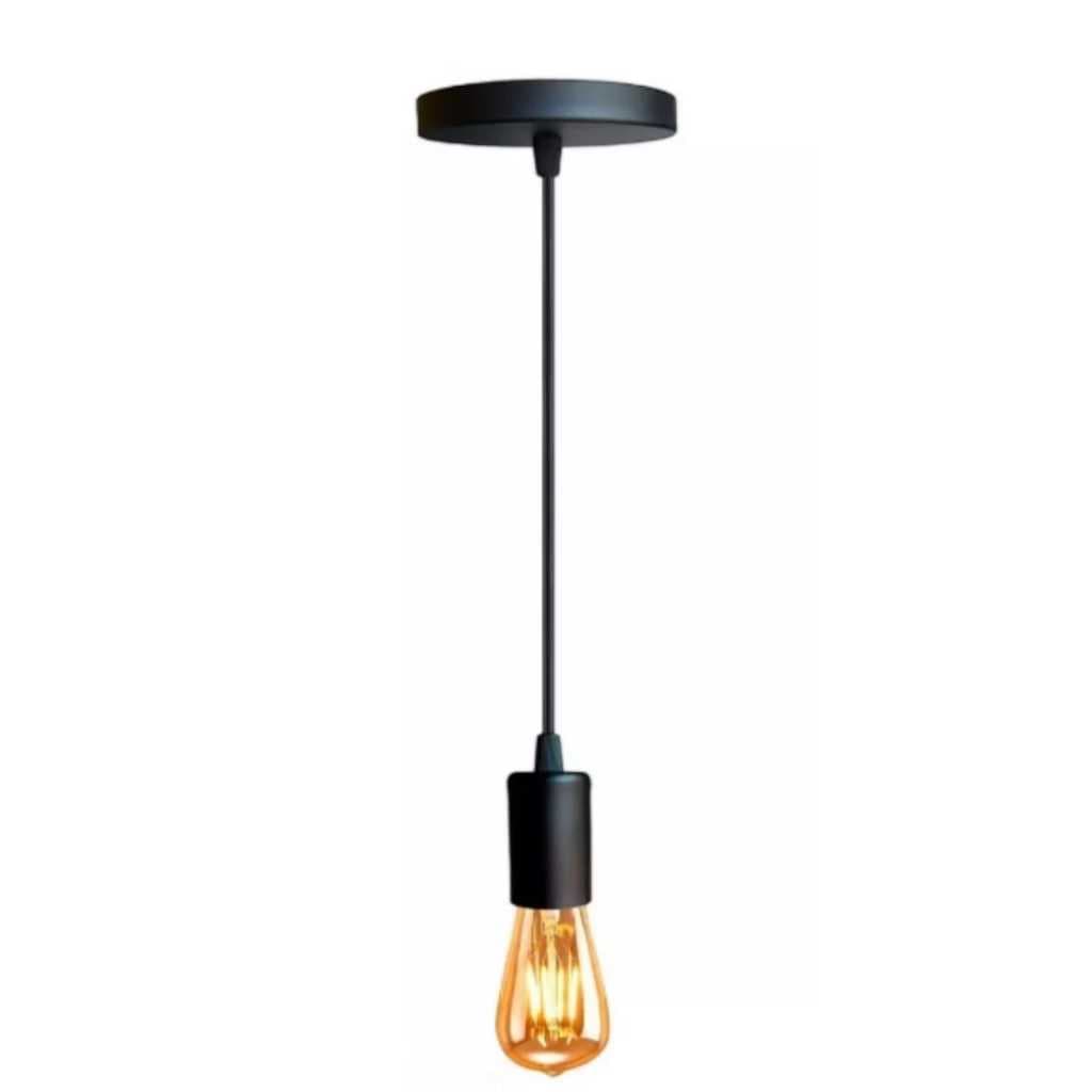Luminária Pendente Vintage Industrial Retrô Fio Preto Cabo 1 Metro Regulavél