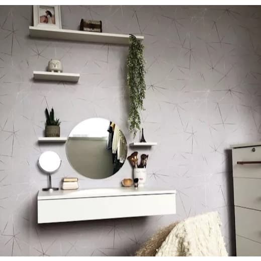 Kit Escrivaninha Penteadeira 70x40 Camarim Suspensa Maquiagem 4 Prateleiras + Espelho MDF Moderno