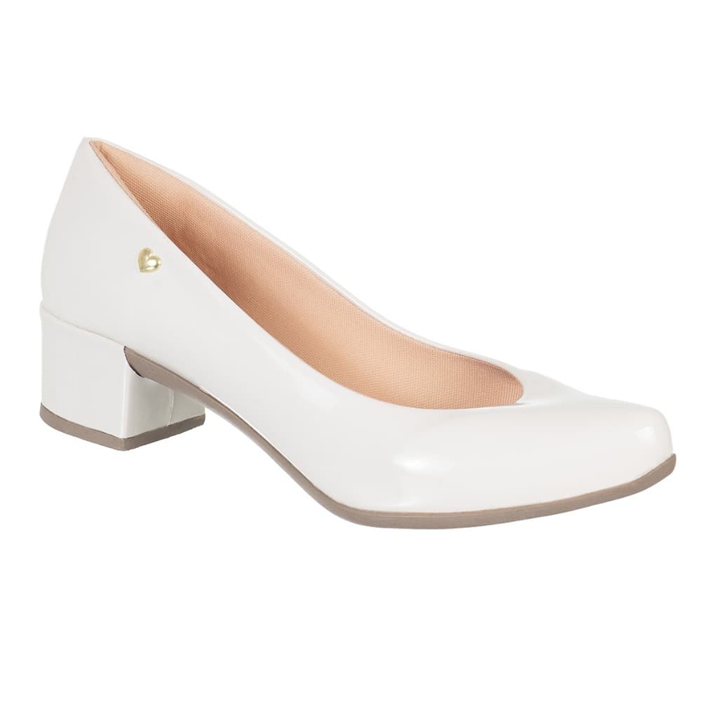 Sapato Scarpin Feminino Verniz Salto Bloco Branco