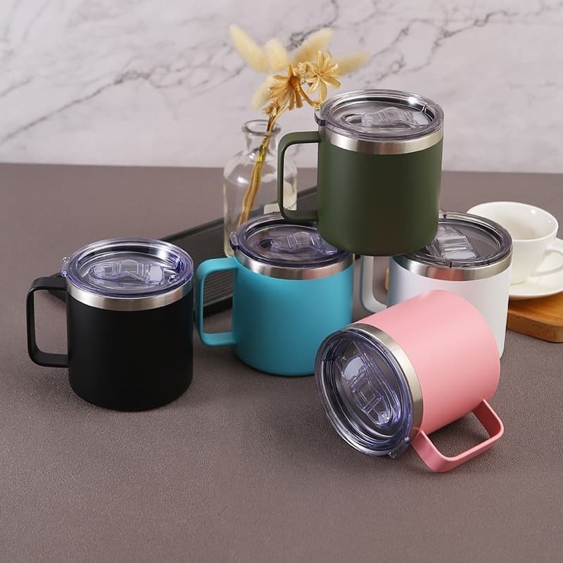 Caneca Térmica 360ml Isolada Aço Inoxidável Com Alça Viagem Vácuo Parede Dupla e Com Tampa