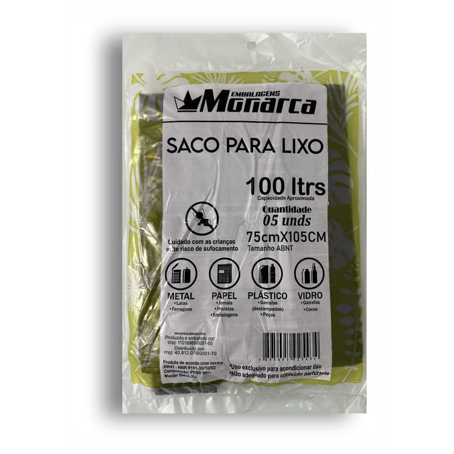 Saco para Lixo 100l Reforçado 5 pacotes c/ 5 unidades cada total 25 sacos