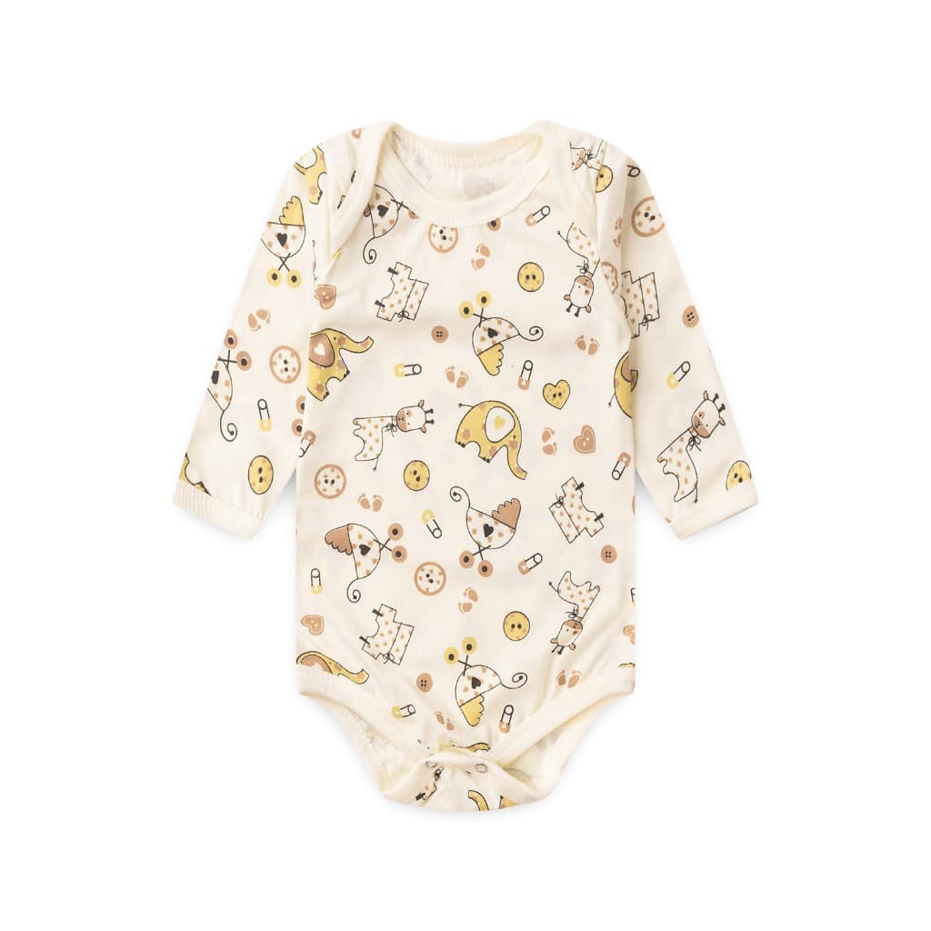 Body Bebe Manga Longa Creme Safari Baby (RN/P/M/G)- Top Chot