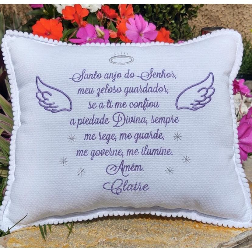 Almofada santo anjo personalizada com nome linda 25x30cm pompom