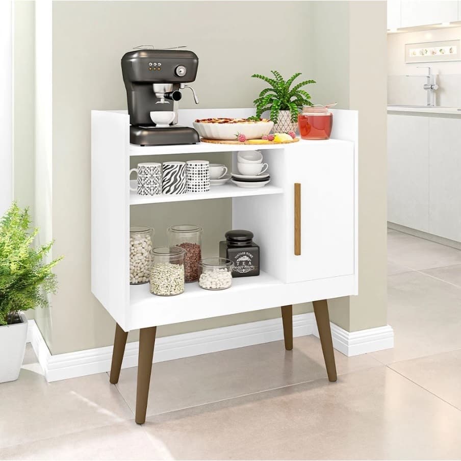 APARADOR BUFFET BALCÃO MULTIUSO RETRÔ CANTINHO DO CAFÉ II COM 1 PORTA E PÉS PALITO