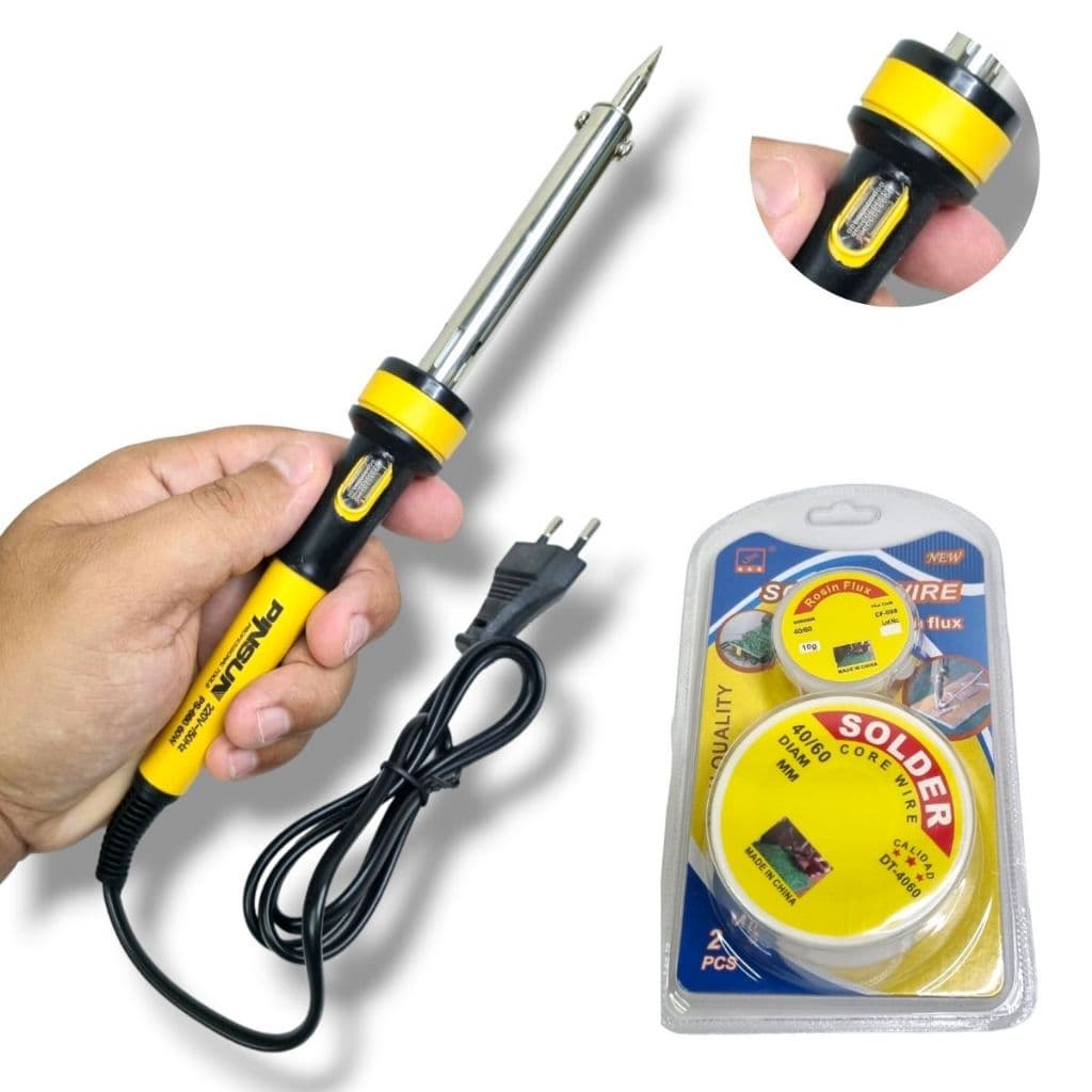 Kit Ferro de Solda Profissional 220v 60W Com Led Indicador Pasta Solda Estanho