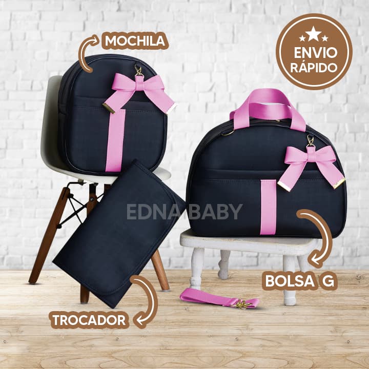 Kit Bolsa Maternidade com 3 Peças Menino e Menina- Edna Baby