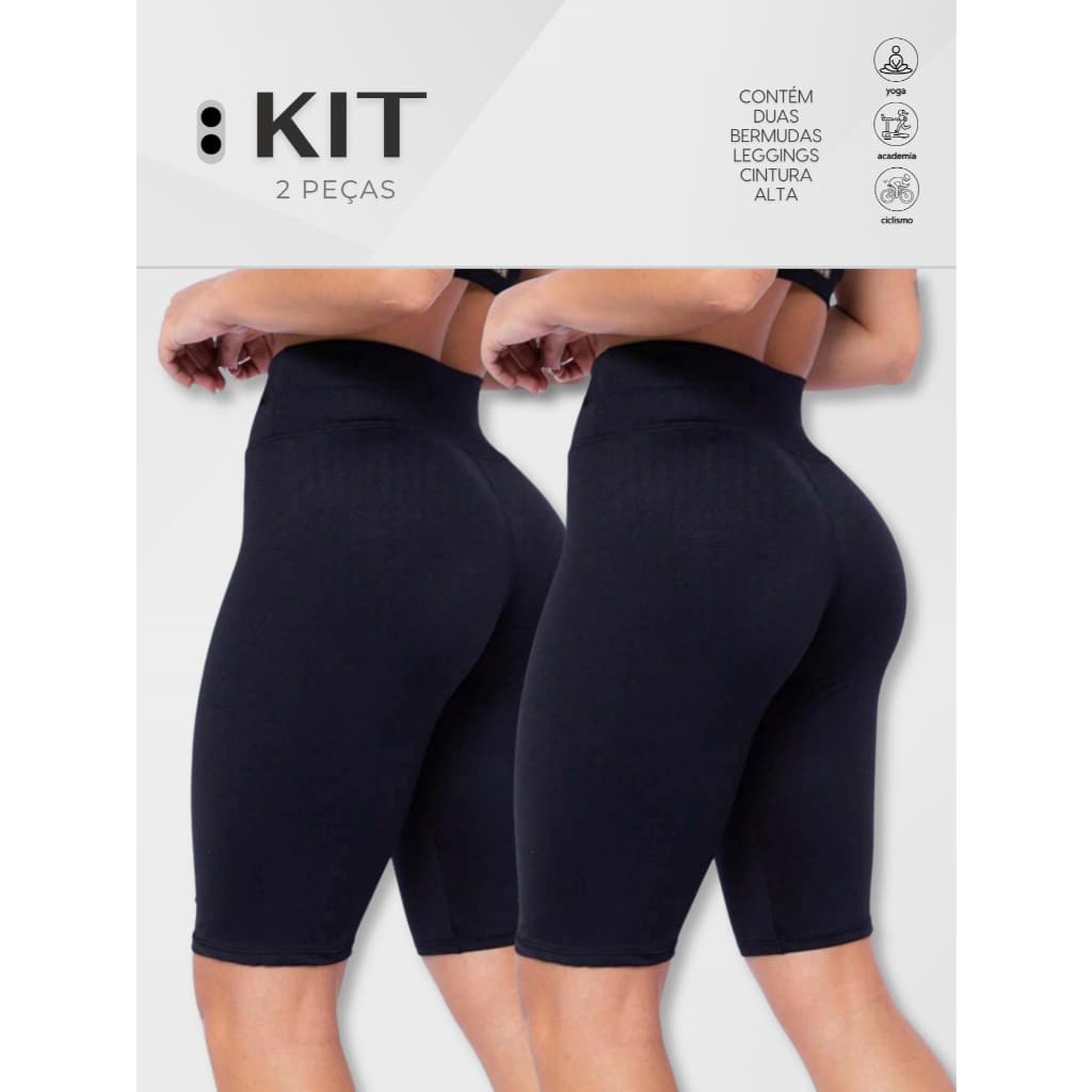 Kit de 2 Short BERMUDAS Fitness ideal para academia pilates e corrida Cintura alta Cós duplo