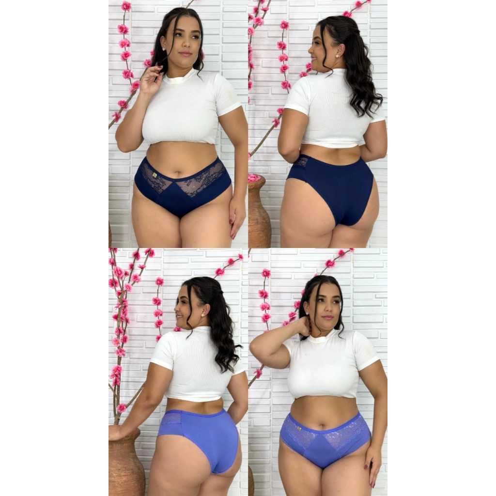 Kit 10 Calcinhas Feminina PLUS SIZE Lateral Renda Tanga Cos Alto Conforto
