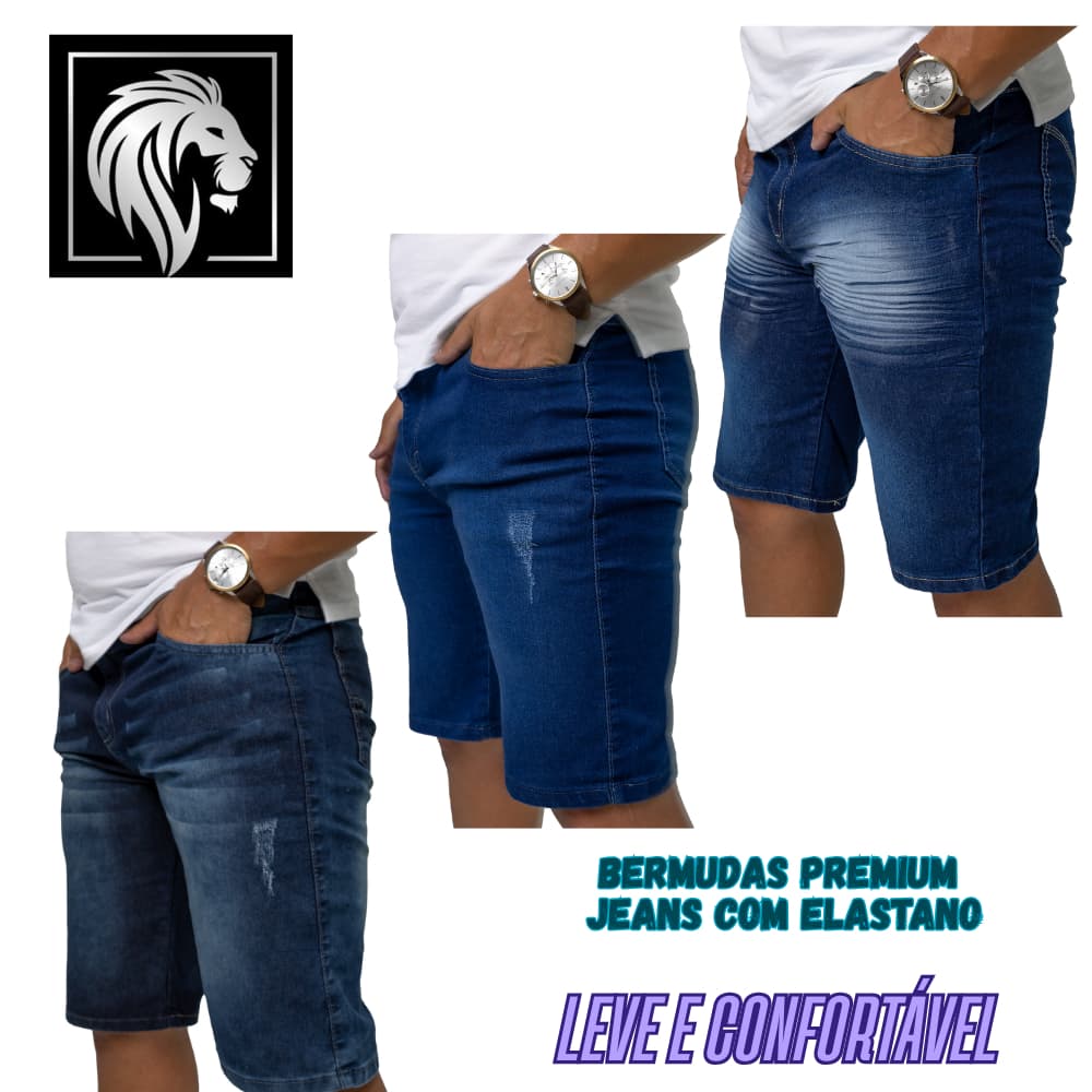 Bermuda Jeans Masculina Short Lycra Elastano Slim Premium Conforto Casual Presente Pai
