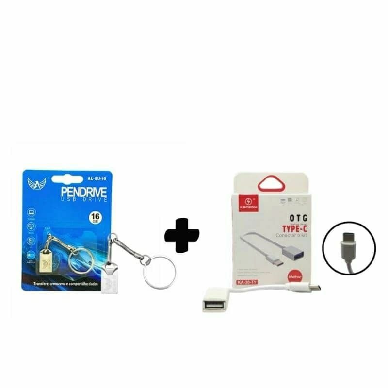 KIT Pendrive Chaveiro 4GB/128GB metálico + 01 CABO adaptador  transferência de dados OTG PLUG USB/TIPO C/V8