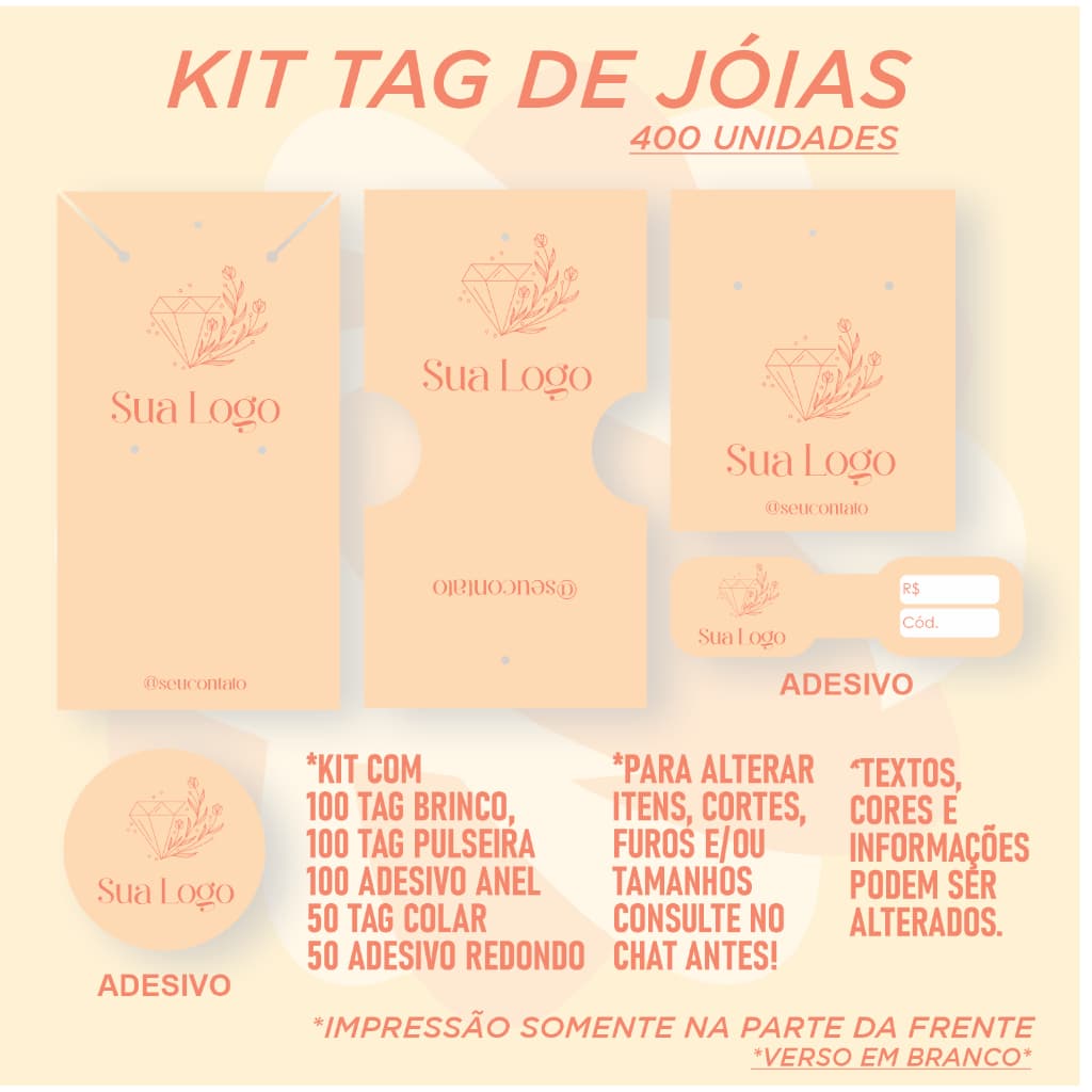 Kit 400 tags joias brinco colar pulseira anel adesivo personalizado