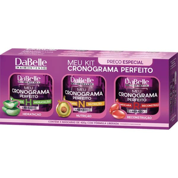 Kit Cronograma Capilar Máscara Dabelle Hair  Hidratação Nutrição Reconstrução 400G 3 Máscaras