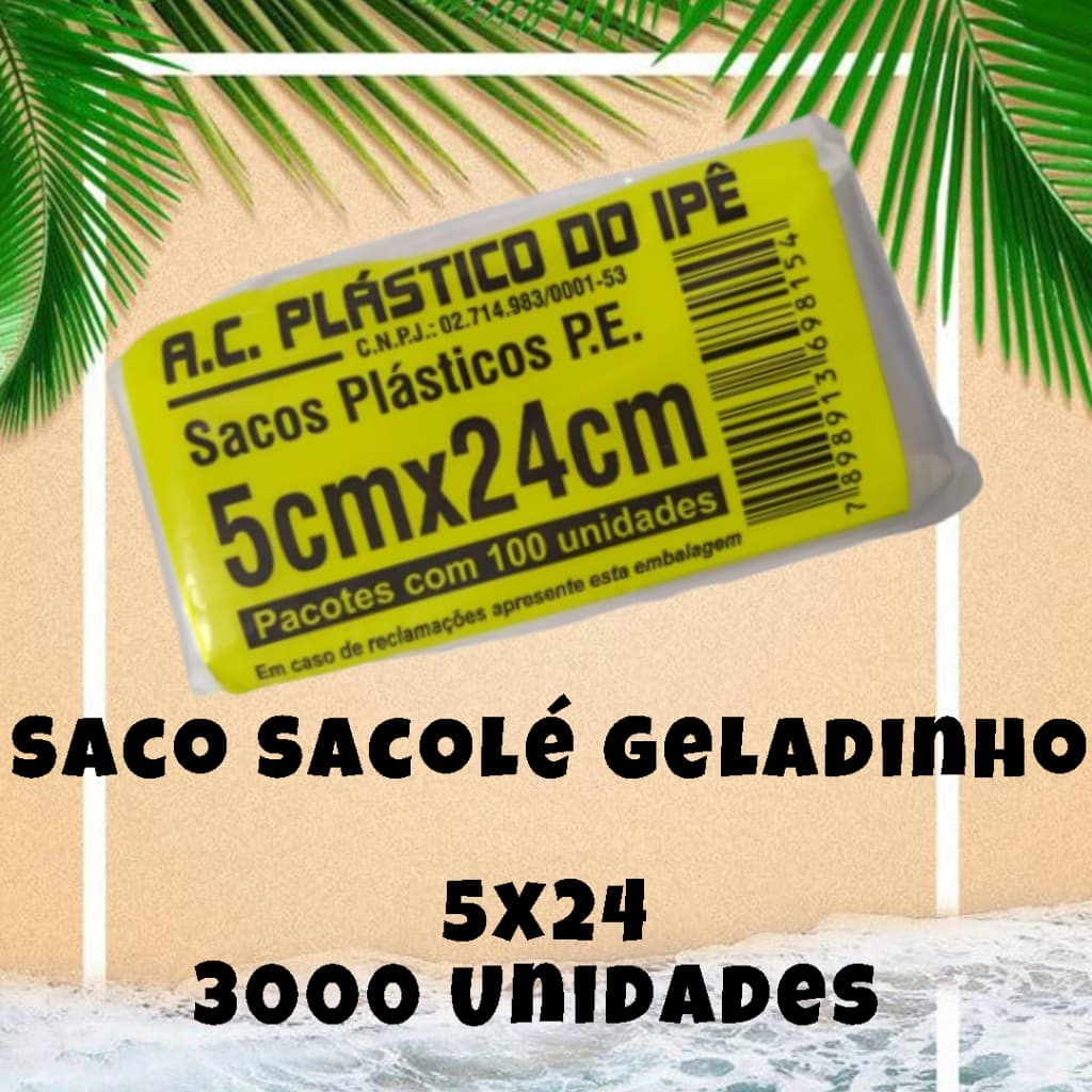3000 Saco Sacole Geladinho Saquinho 5 cm x 24 cm - Marca IPE