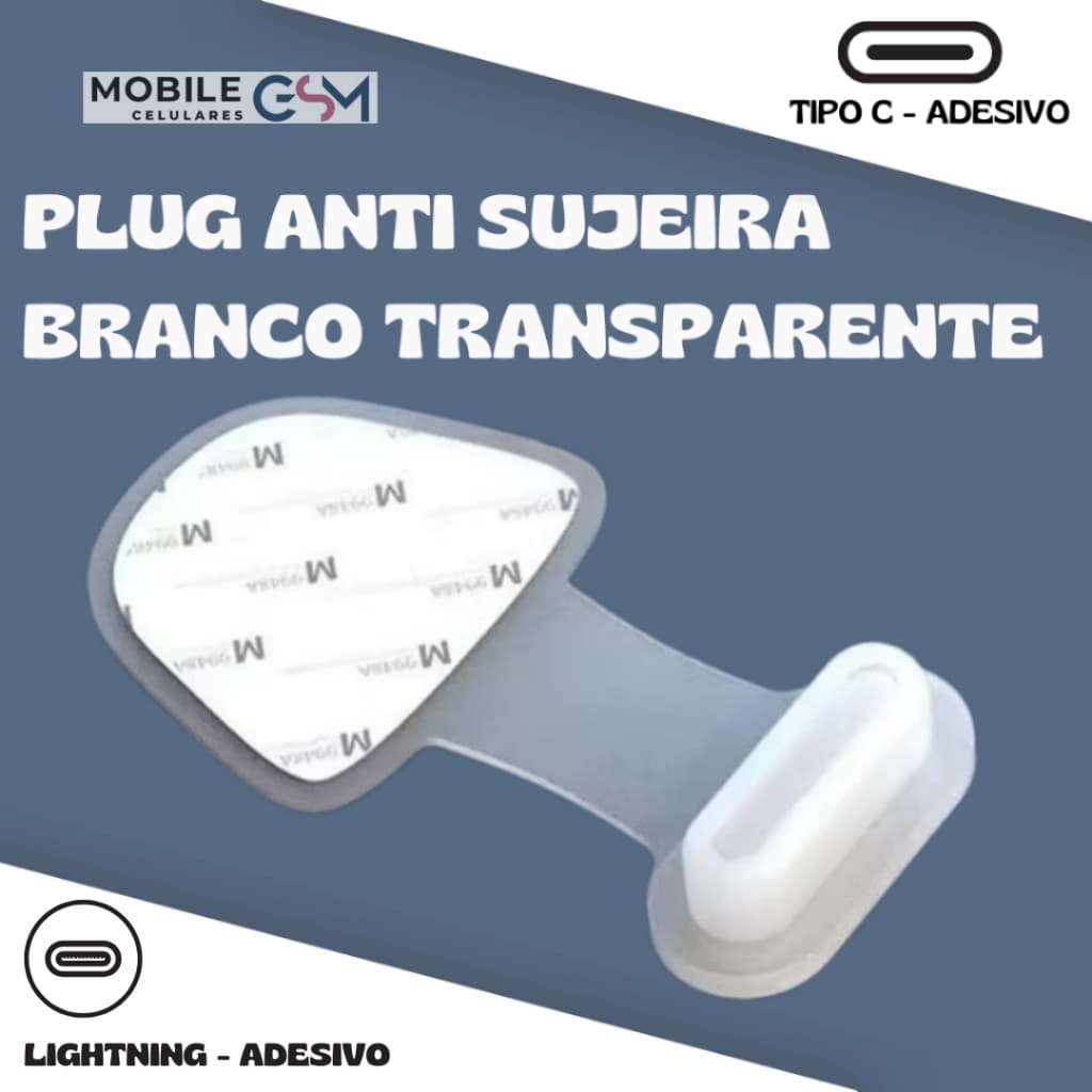 KIT 2 UND  Plugs protetor Tampa COMPATÍVEL COM USB-C ou LIGHTNING adesiva cor branca transparente