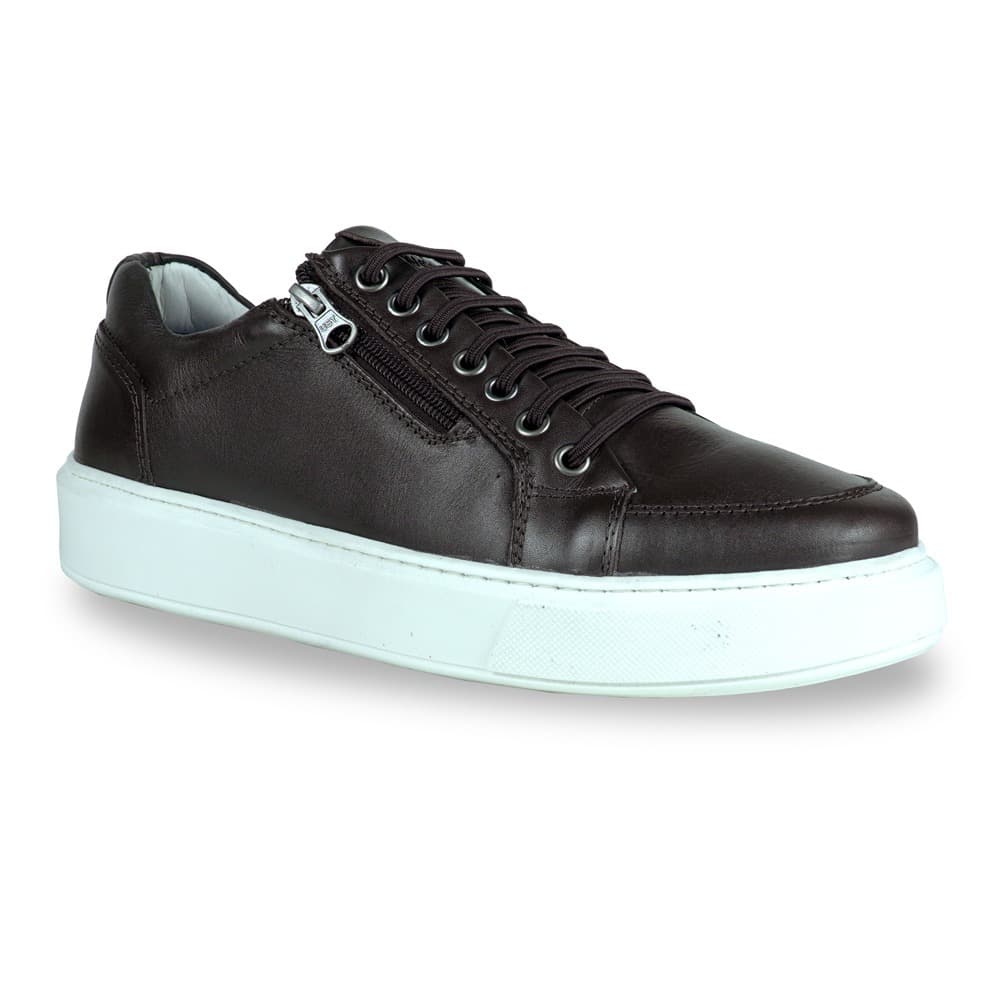 Tenis Sapatenis Masculino Casual Couro Legítimo Cadarço Elástico + Palmilha Gel