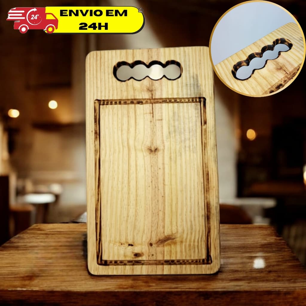 Tábua de Carne Corte Multiuso Churrasco Legumes Frios Madeira Pinus Oferta