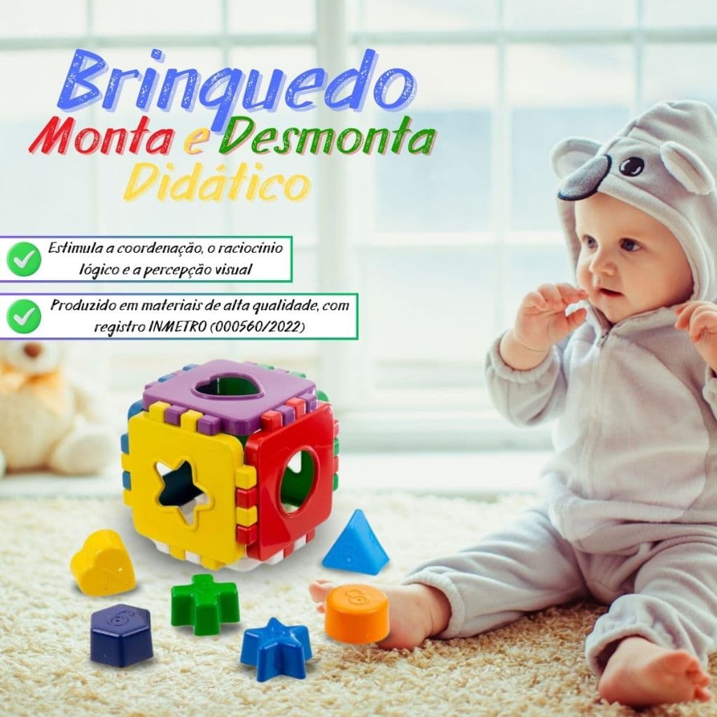 Brinquedo Didático Infantil Monta e Desmonta com Peças de Encaixar Educativo, Lúdico e Cognitivo para Crianças +12 Meses