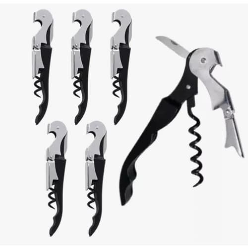 Kit 6 Unidades Abridor Aço Inox 2 Estágios Saca Rolhas Garçom