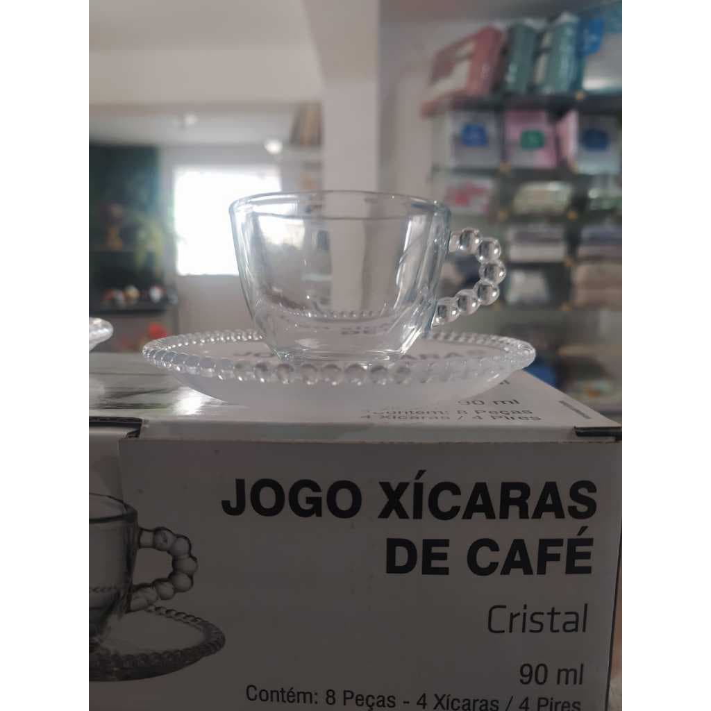 Jogo Xícaras De Café Cristal 90ml com 8 peças- 4 Xícaras e 4 Pires