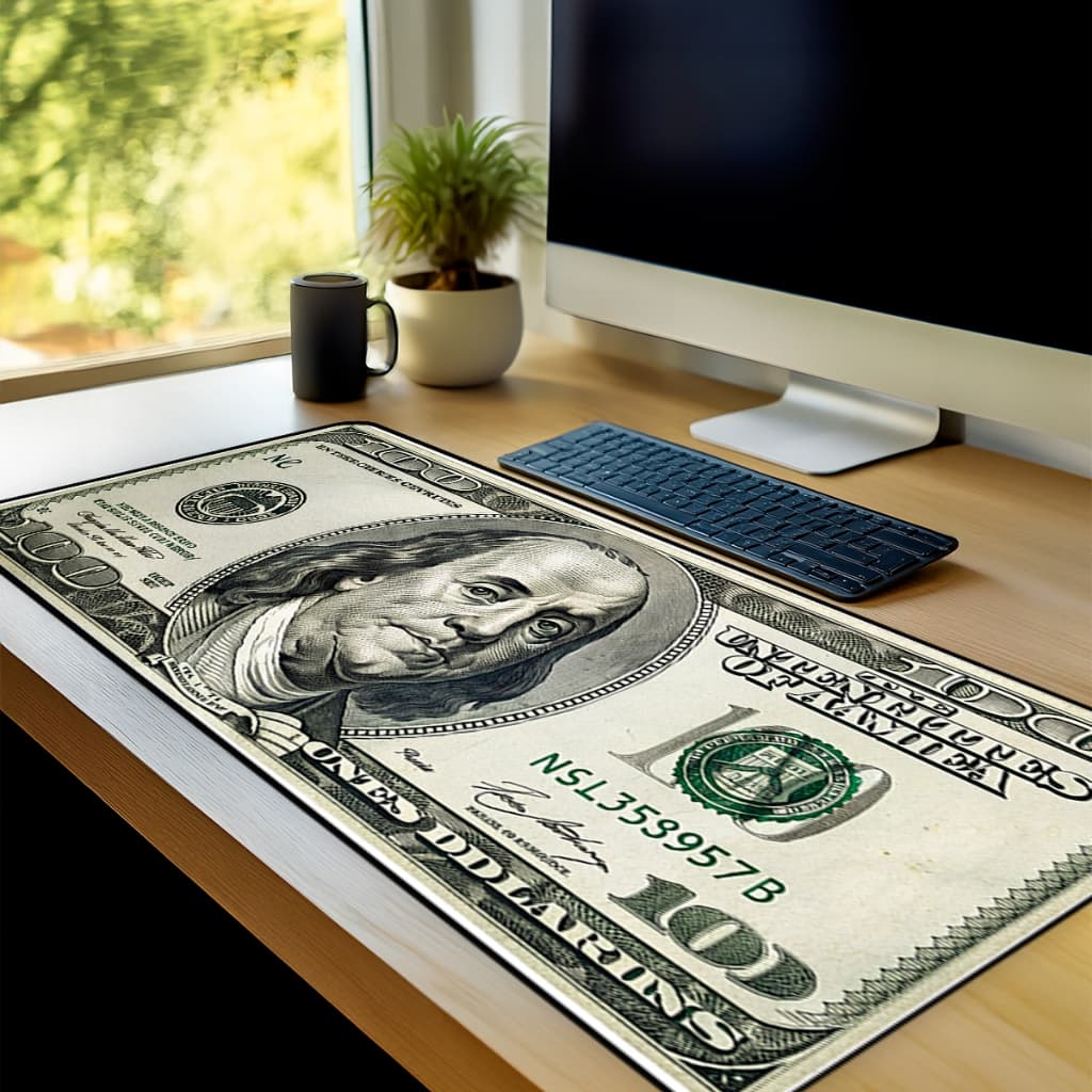 Mouse Pad Gamer Dollar Antiderrapante Grande 70x35 80x35 90x40 90x50 cm borda costurada
