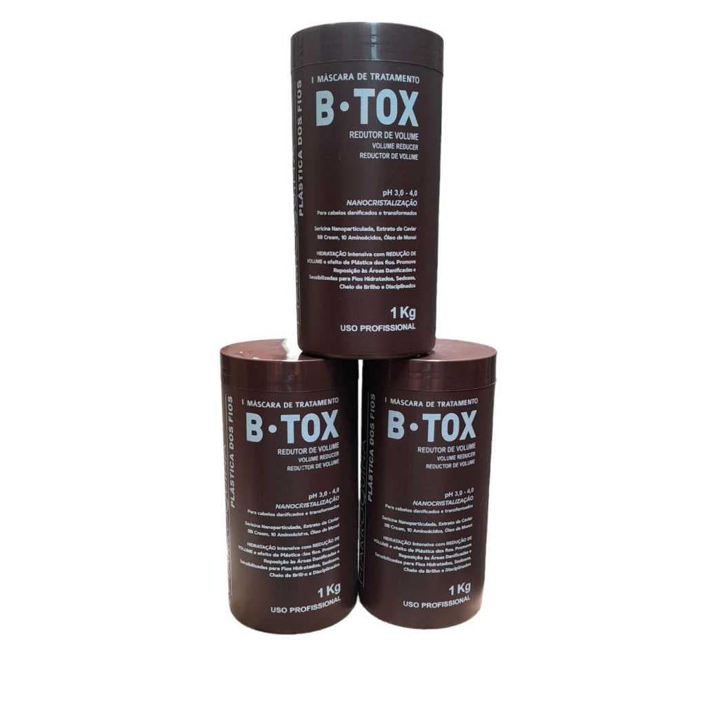 Kit com  3 Btx Plastica dos Fios  Marroquina Alisamento e Redutor de Volume Capilar 1Kg