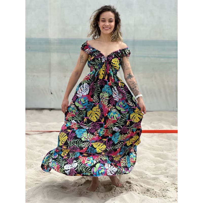 vestido longo ombro a ombro