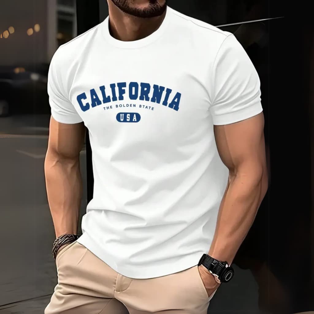 Camiseta Masculina California USA  Estilo Clean & Casual Slim Algodão