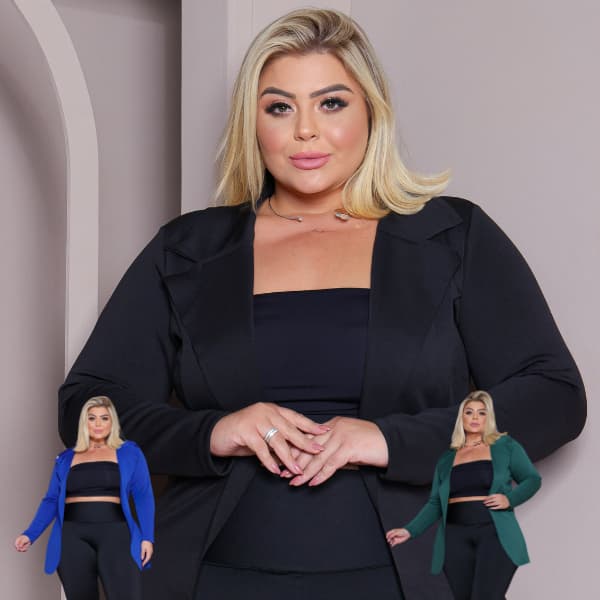 Blazer Plus Size Inverno Casual Acinturado Trabalho Moderno