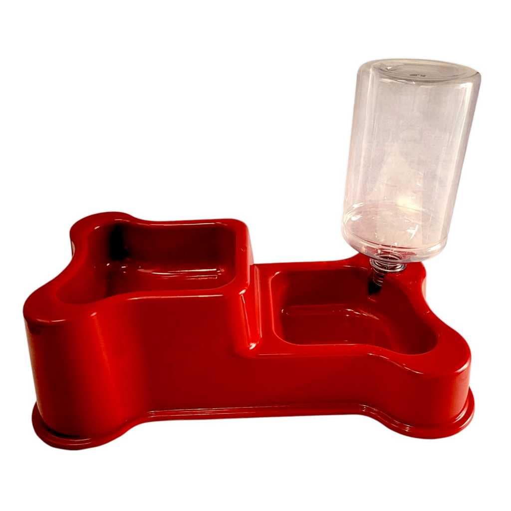 Comedouro e Bebedouro Duplo Elevado Com Suporte Para Garrafa Cães e Gatos Pet