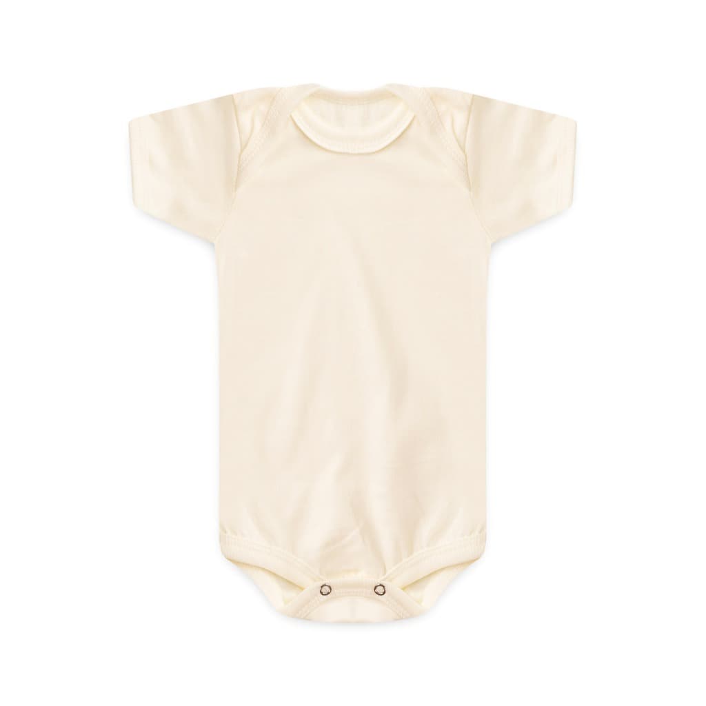 Body Bebe Manga Curta Creme Liso (RN/P/M/G) - Bebe Fofuxo