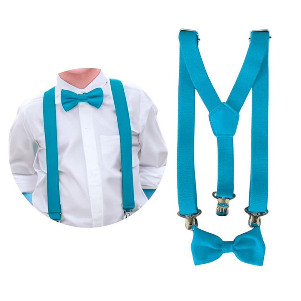 Kit Suspensório E Gravata Borboleta Infantil Azul Tiffany 0 a 9 anos Diversas Cores Pajem Batizado Formatura Festa