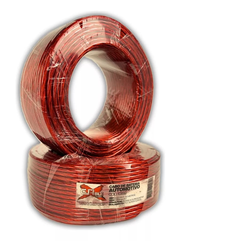 Cabo Fio Flexível 4mm Rolo 10mts Vermelho Som Automotivo p/ Alto Falantes Módulo