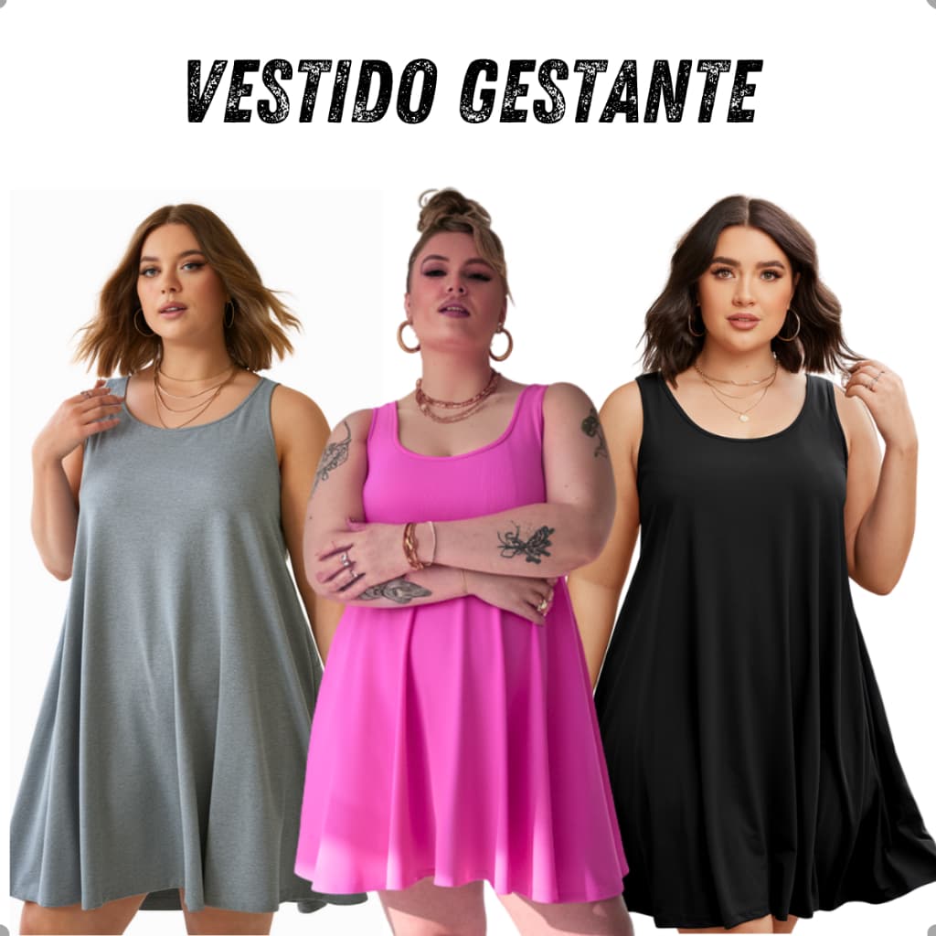 Kit Vestido Feminino Regata Saruel Gestante Regatinha Viscolycra Verão Soltinho Leve Plus Size