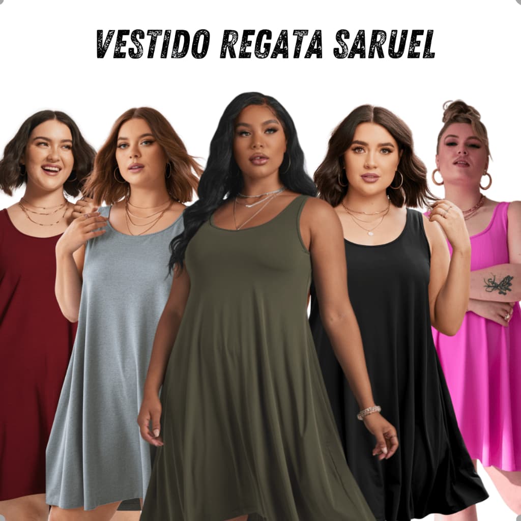 Kit Vestido Feminino Regata Plus Size Soltinho Leve Verão Moda Gestante Alcinha