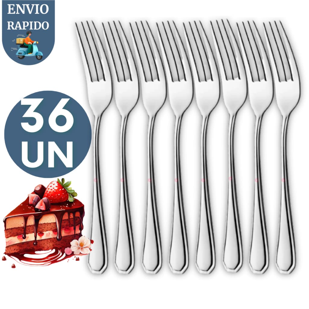 Kit Garfo Para Sobremesa 36 Peças em Aço Inox Para Restaurante Cozinha Bares Lanchonete Hotel Restaurante