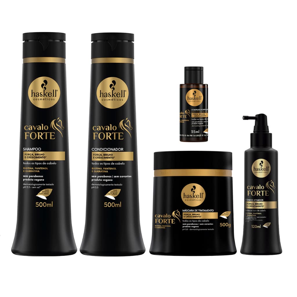 Haskell Cavalo Forte 5x1 Sh+mas+cond 500g + Tonico+ complexo.NF