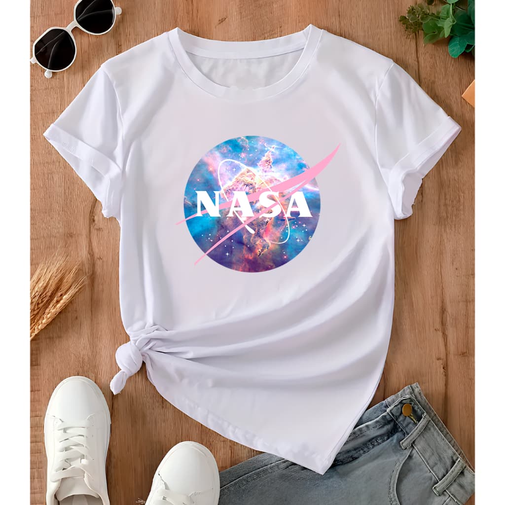 Camiseta Nasa Geek Astronomia Galáxia Camisa Feminina Adulto e Infantil 100% Algodão