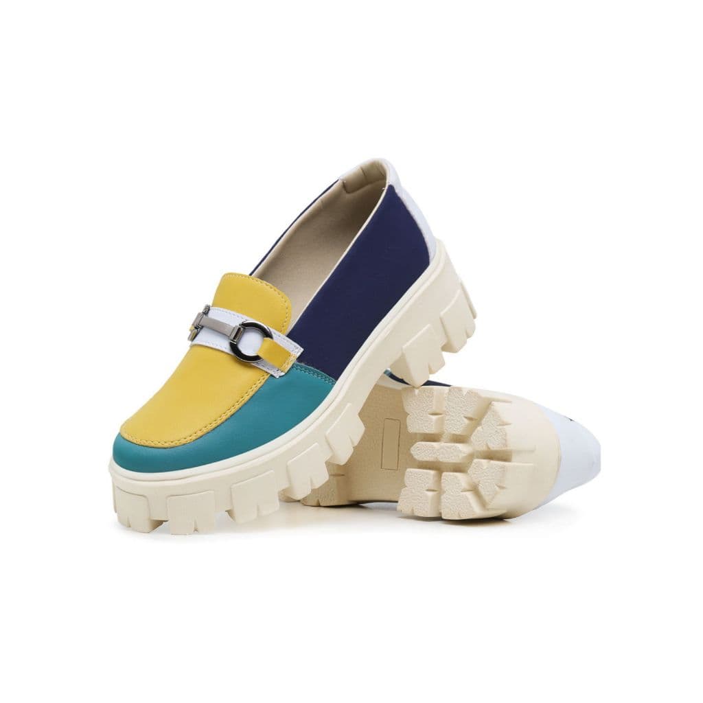 Mocassim Feminino Colorido Azul Tratorado Corrente Couro Confortável Top Promoção Lindo Blogueira