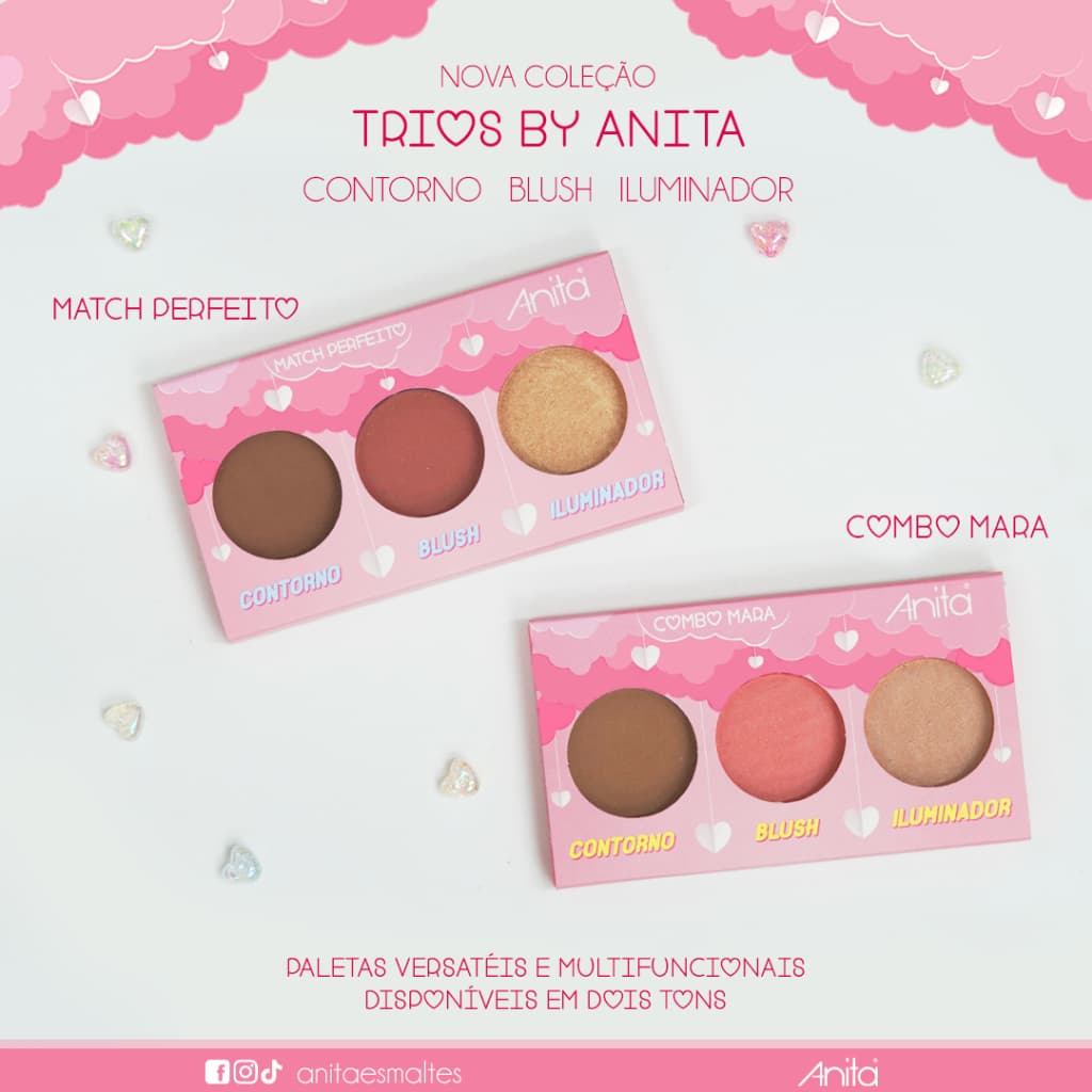 TRIOS BY ANITA Trios de Contorno, Blush e Iluminador