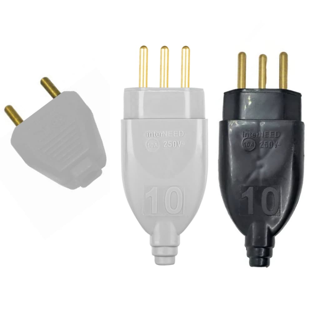 Plug Chato Macho/Femea Titã Interneed 2P+T 10A/20A Preto e Cinza Casa Elétrica Cabos Energia Tomada Extensões