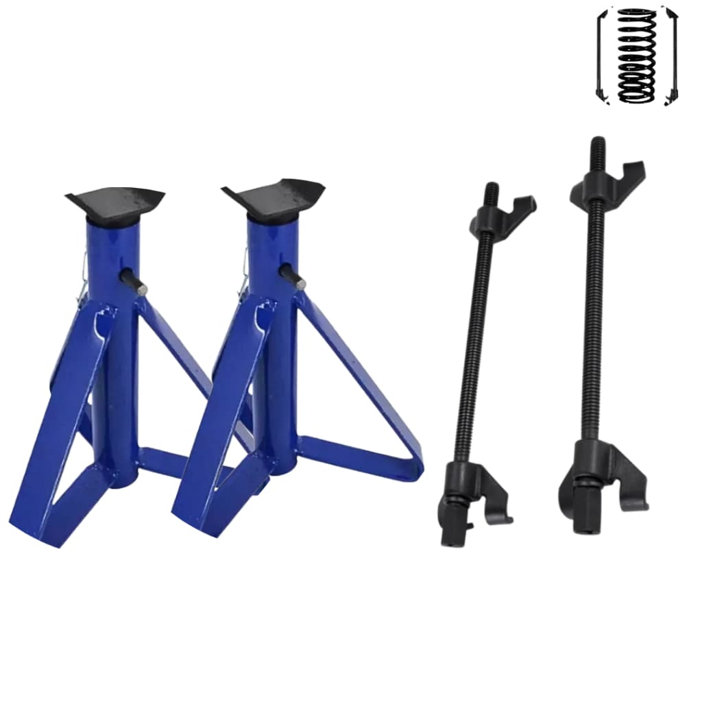 Kit 2 cavaletes auomotivo 2T + Encolhedor de Molas Pneumático Universal Reforçado
