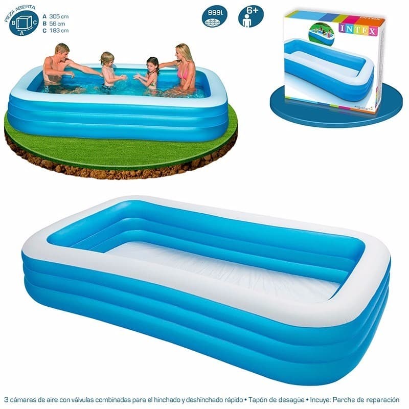 Piscina Familiar Inflável Retangular 1000 Litros Resistente - Intex 58484