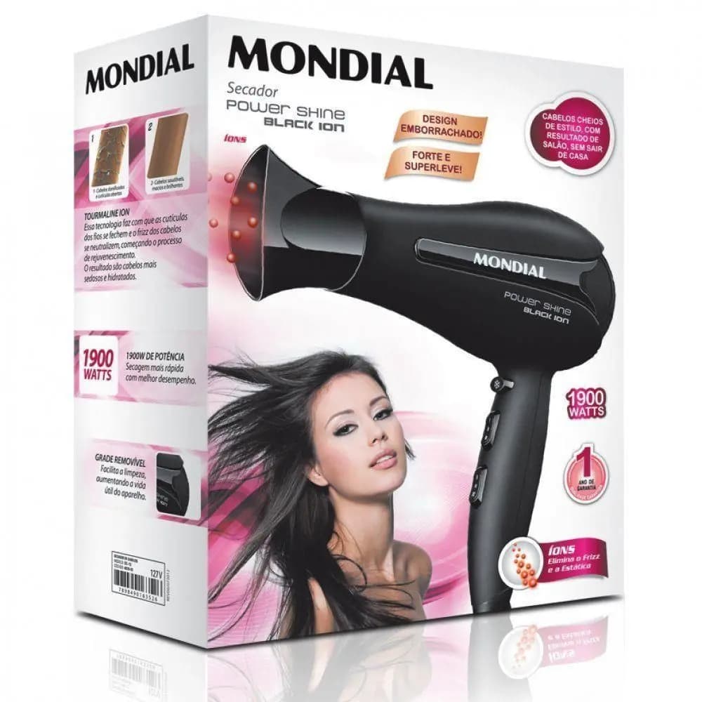 Secador Cabelos Mondial Power Shine Black 2000W Preto
