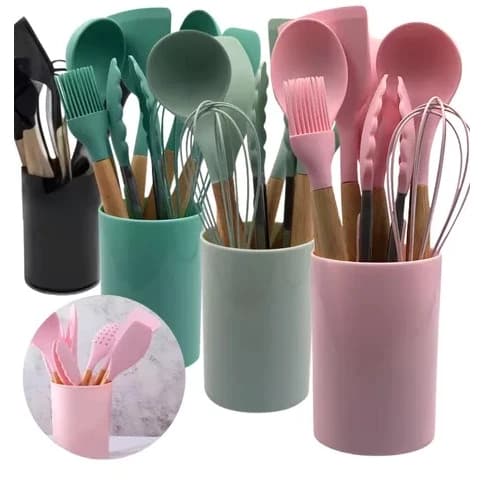 Conjunto Concha Colher Espátula  para Cozinha Utensílios de Silicone 8 Peças Arroz Feijão Carnes