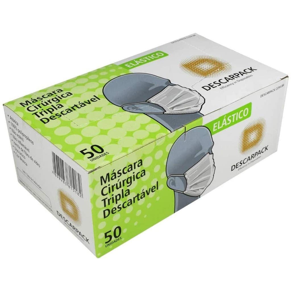 Máscara Tripla Proteção c/ Filtro c/ Elástico cx c/50 - Descarpack