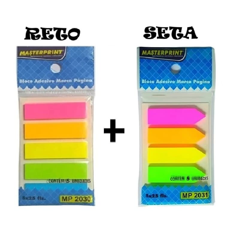 Marcador de Página Neon 5 Cores - Reto e Seta Ideal para Bíblia e Estudos