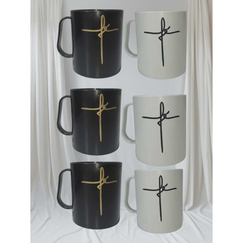 Kit 10/20/30/40 Canecas Personalizada FÉ de Plástico Branca Ou Preta